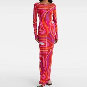 Emilio Pucci Marmo printed mesh maxi dress